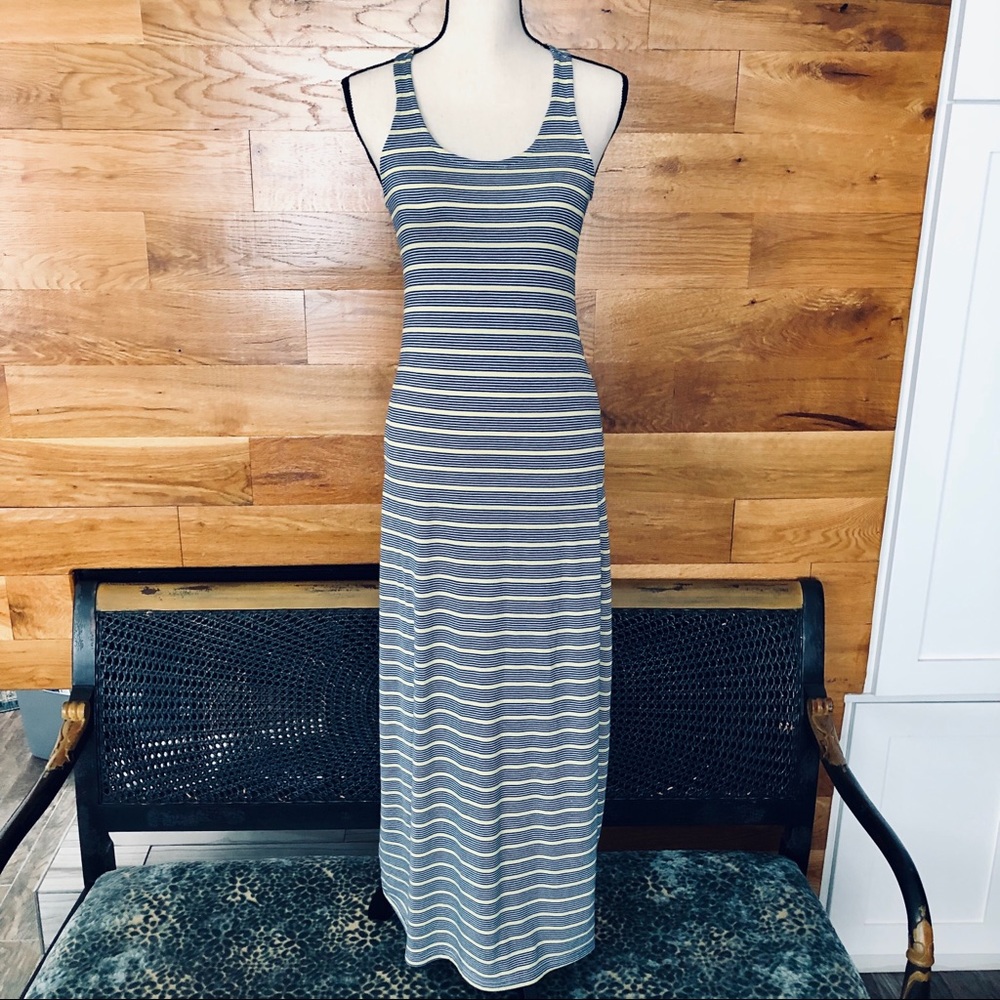 Navy Blue/Yellow Striped Maxi Dress